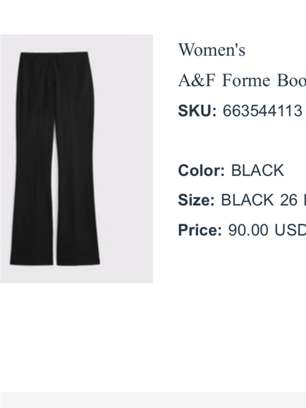 Abercrombie & Fitch Black Forme Bootcut Women's Pants